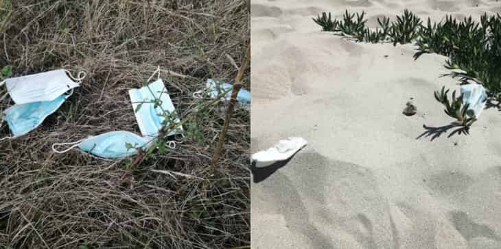 Dezenas de máscaras espalhadas pela Praia da Ramalha