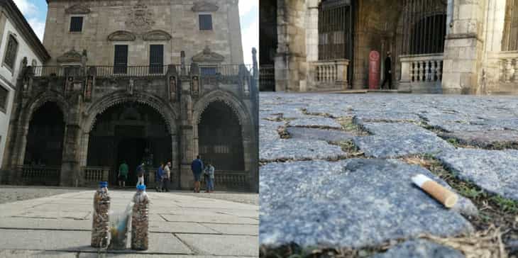 Ambientalista recolhe 625 beatas de cigarro ao redor da Sé de Braga