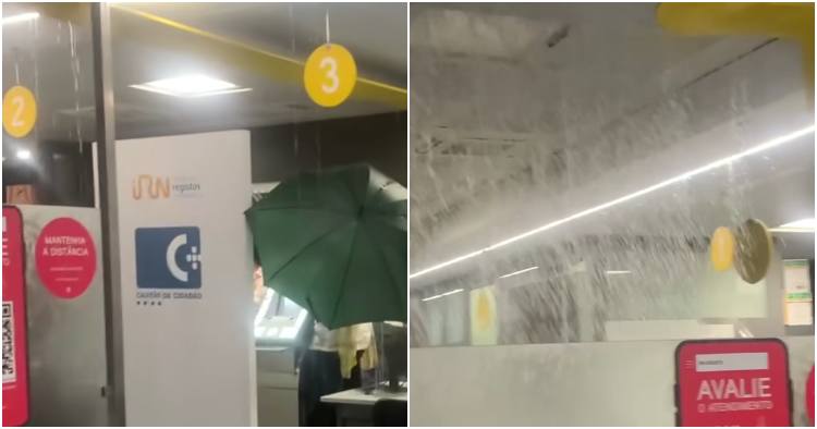 Chuva provoca rutura de conduta dentro de Loja de Cidadão