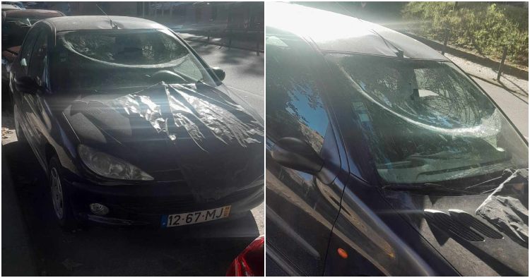Carro atingido por árvore em Braga há mais de um mês continua estacionado na via pública