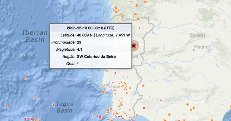 Sismo de 4.1 na escala de Richter registado em Celorico da Beira