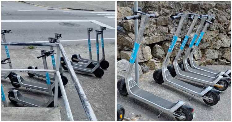 Cidadão ironiza com "central de trotinetas" abandonada em plena via pública em Braga